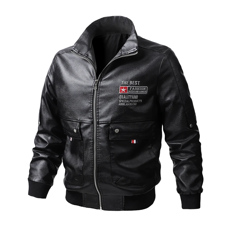 Autumn Men Casual Tactics Military Moto Bomber Leather Jacket Man Embroidery Pilot Cargo Parkas Male Baseball Biker Windbreaker