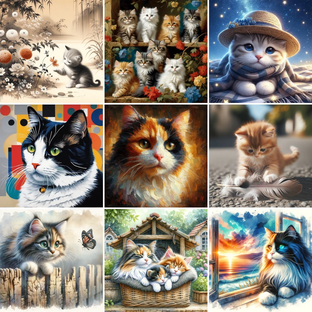 

Animal Pet Cat Printed Fabric Cross-Stitch Complete Kit Embroidery Hobby Handmade Needlework Handicraft Gift Home Decor Package