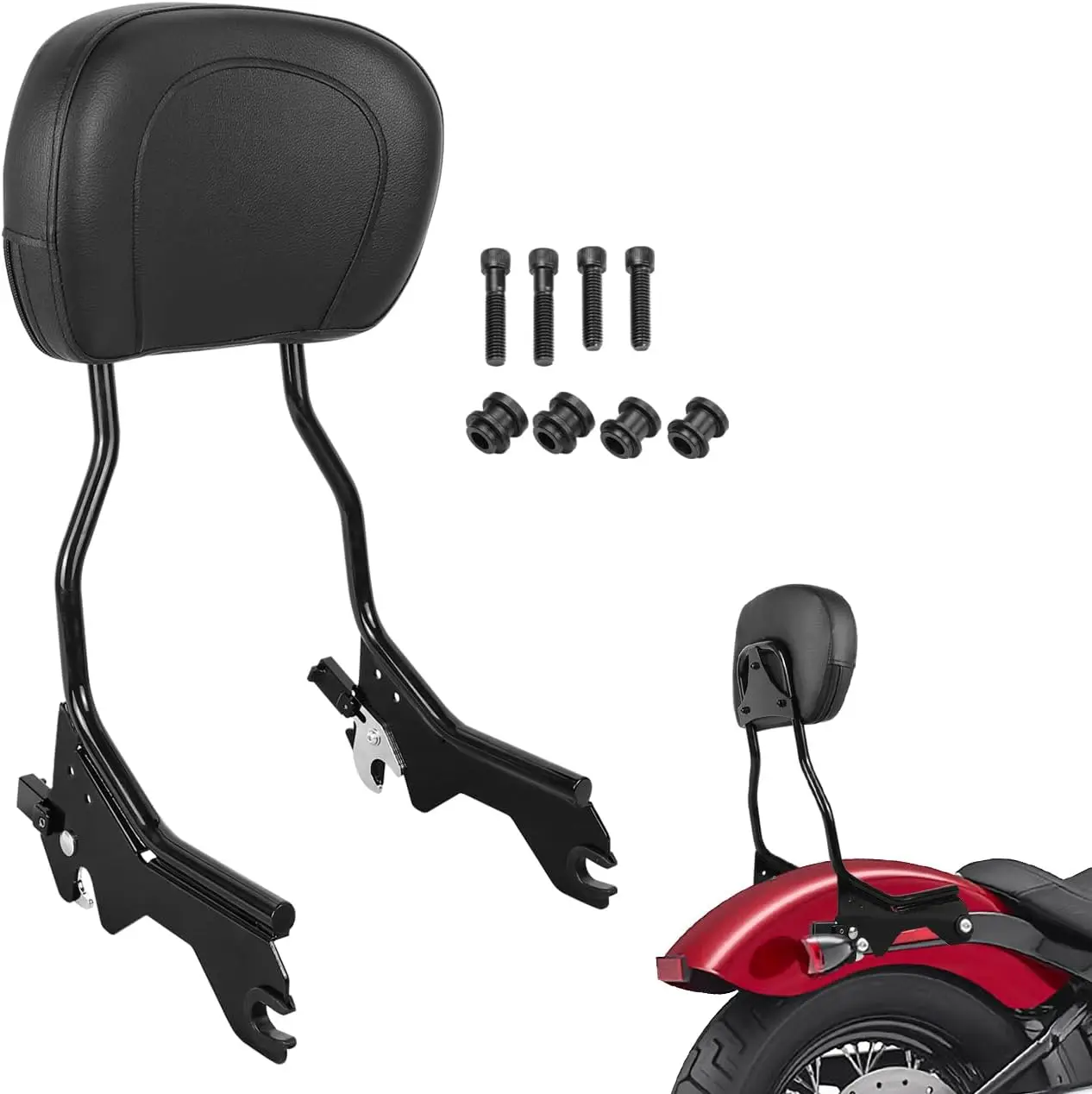Motorcycle Rear Passenger Backrest Sissy Bar with Docking Hardware, Compatible with Select Cruiser Models