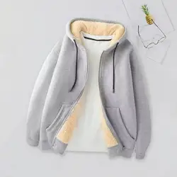 Men Sherpa-lined Hoodie Men's Winter Hooded Fleece Jacket with Zipper Closure Thickened Warm Coat for Autumn Winter for Men