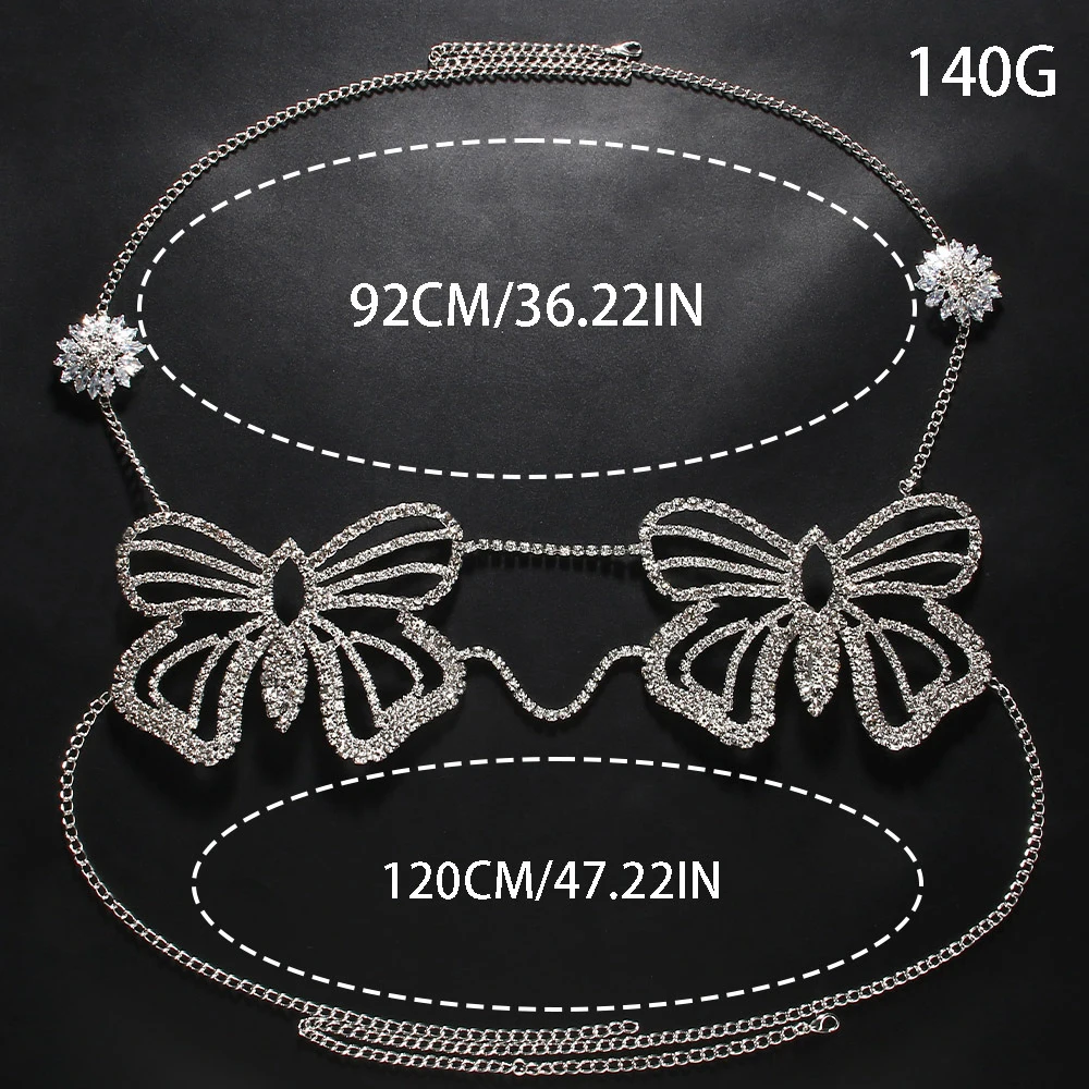Sexy Hollow Butterfly Chest Chain Bra Bikini Women Accessories Summer Corset Rave Rhinestone Body Chain Lingerie Party Jewelry