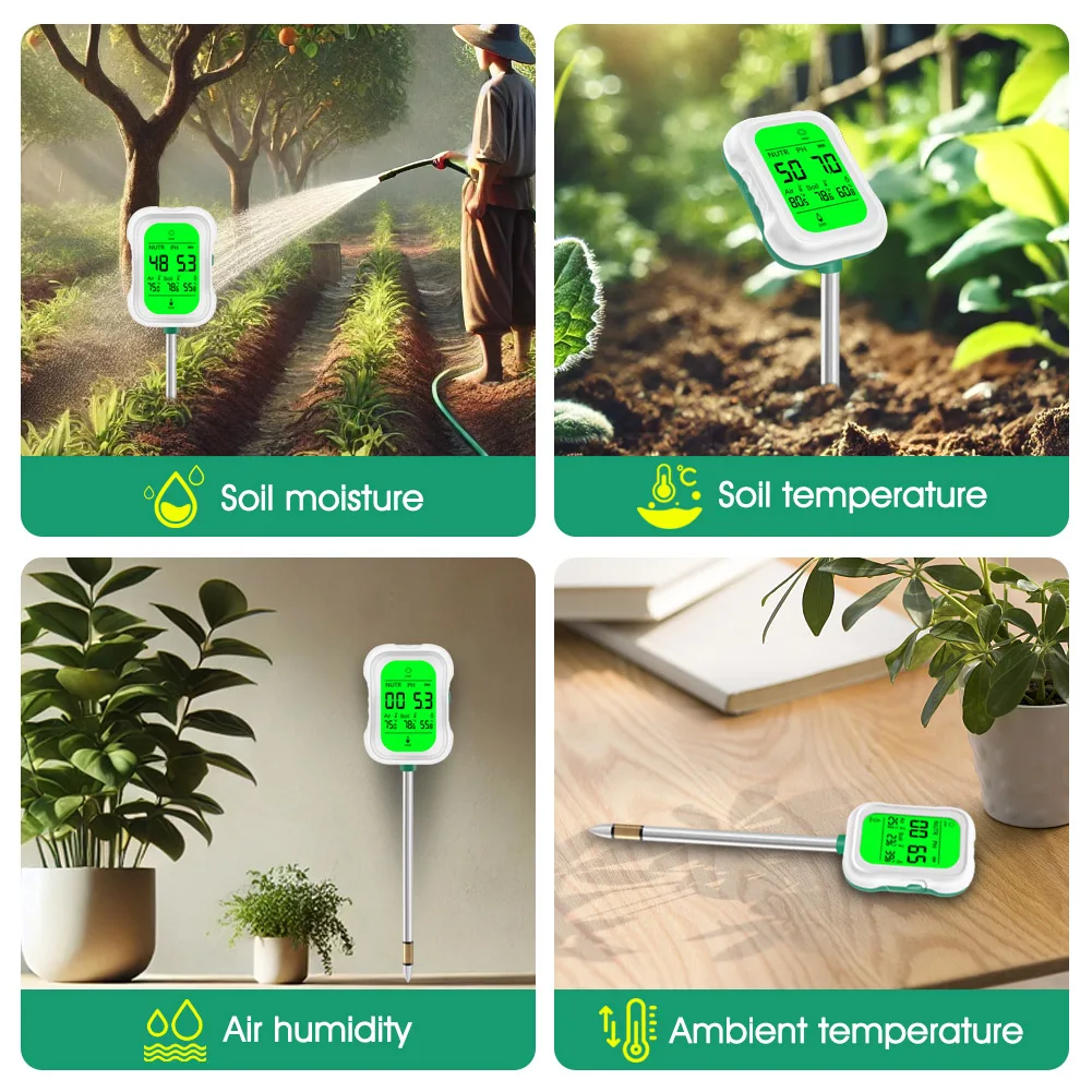 7 v 1 půda kyselost měřič digitální půda vláha temp měřič půda kyselost plodnost vlhkost vzduchu temp tester pro sad farma půda analyzátor