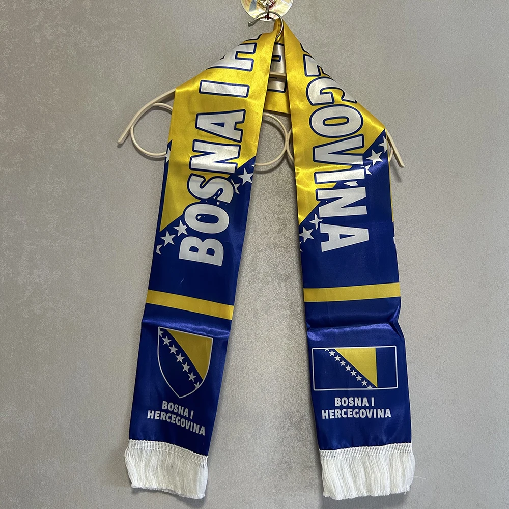 Bosnia and Herzegovina Scarf 14x135cm Double Printed Satin Bosnia and Herzegovina Flag Scarf for Football Cup, Sports, Events