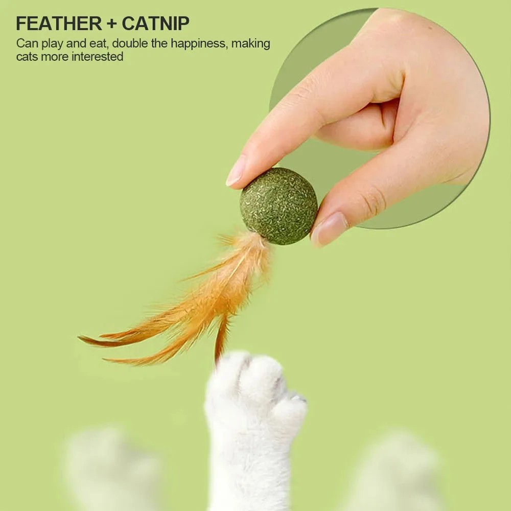 Cat Mint Ball Feather Catnip Ball Self Cleaning Teeth Grinding Ball Feather Toy Ball Pet Toys Cat Supplies Pet Cleaning Tool view 4