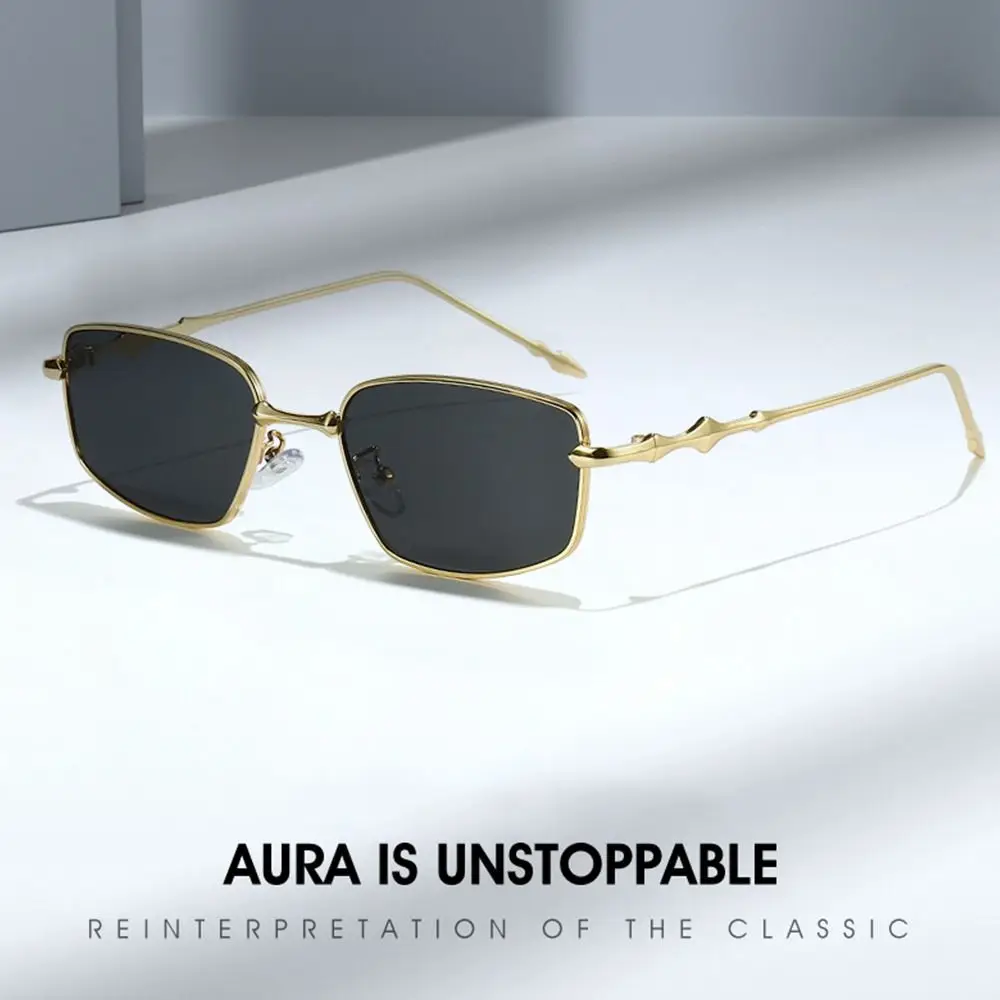 ป้องกันแสงสีฟ้าเฉดสีสี่เหลี่ยมไม่สม่ําเสมอแว่นกันแดดกรอบวินเทจระดับไฮเอนด์พร้อมกรอบโลหะแว่นกันแดดทรงสี่เหลี่ยมเล็ก