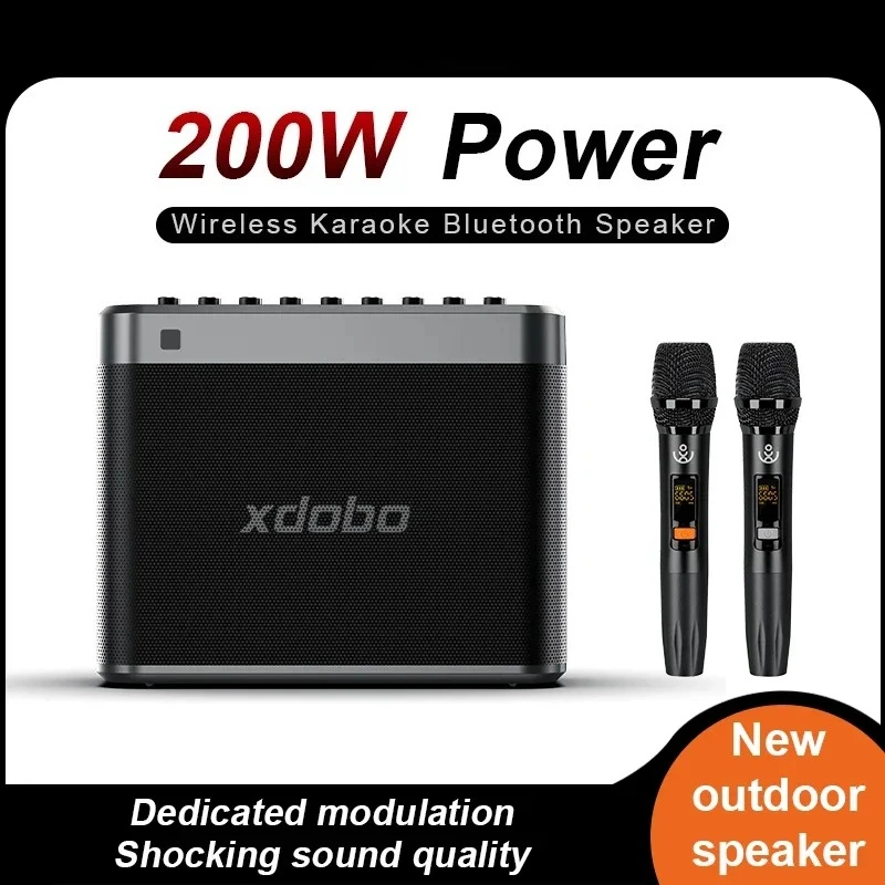 

Tuner Karaoke Machine 200W Portable Speaker With 2 Wireless Microphones Echo/Treble/Bass Adjustment