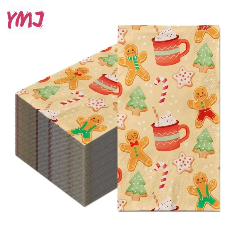 Gingerbread Man Christmas Colorful Printed Napkins Long Birthday Theme Party Holiday Tableware Party Disposable Paper 20pcs