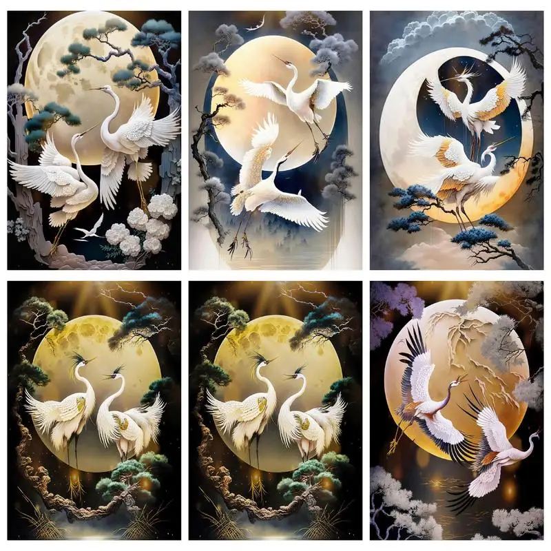 RUOPOTY Painting By Numbers For Beginner Kits white crane Original gifts Animal Home decor