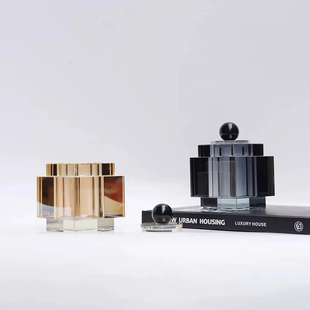 Handmade Geometric Square Crystal Arabia Diffuser Bottle Premium Decoration for Hotel Luxury Crystal Ornaments Room Home Decor