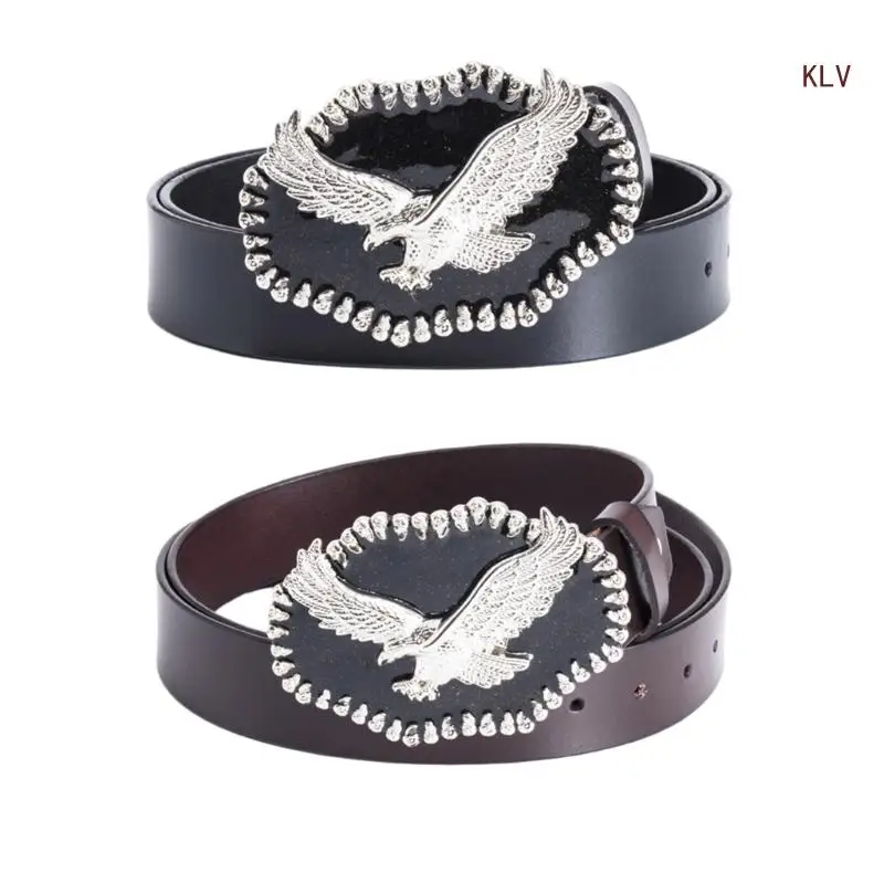 

Casual Pin Buckle PU Belt for Men Vintage Engraved Eagle Buckle Waist Belt for Teens Girls Boys Fashion Accessory