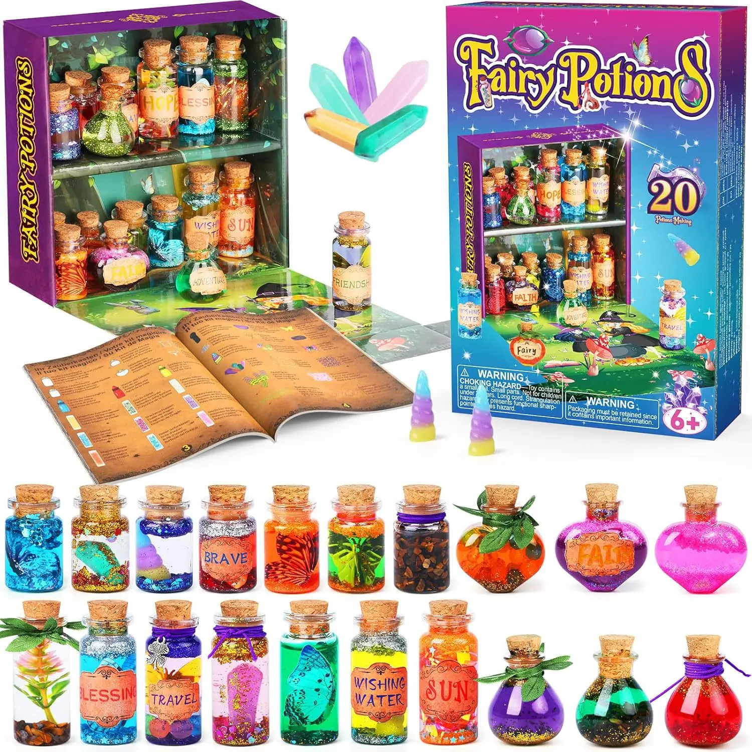 DIY Fairy Potion Making Kit for Kids, Make 20 Magic Potions Bottles, Creative Art Craft Toy, Color Mixing Magic Set, Birthday Ha