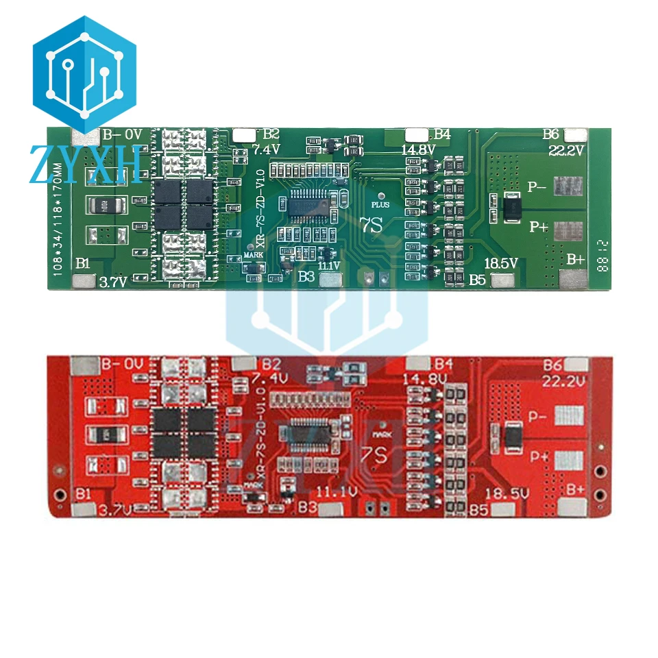 BMS 7S 24V 10A 15A 20A 30A Li-ion 18650 Battery Charge Board with Balance Equalizer Function Short Circuit Protection