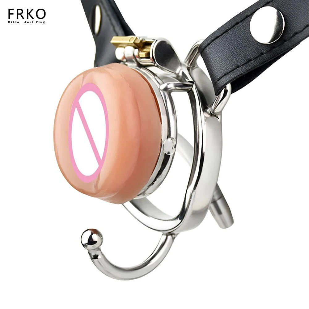 FRKO Silicone Pink Vaginal Pussy Femboy Chastity Cage Urethra Catheter Penis Ring Cock Lock Bondage Adult Games Sex Toys For Men