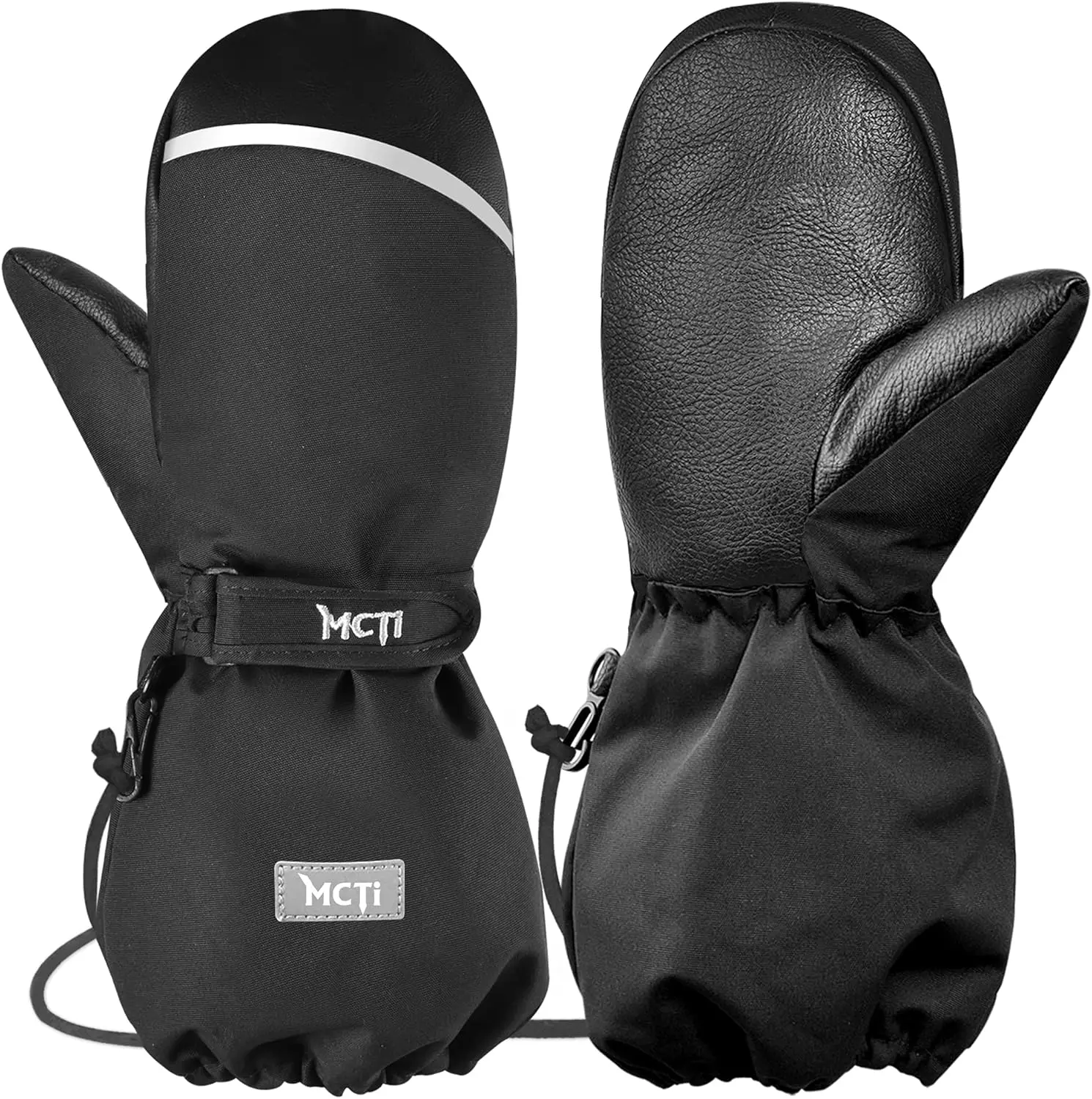 

Kids Mittens Waterproof Winter Ski Warm Sherpa Lined Long Cuff with String