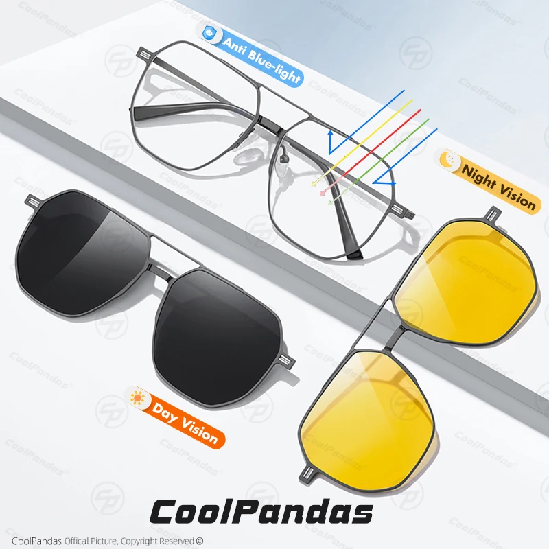 High Quality 3 in 1 Polarized Sunglasses Man Magnetic Clip On Glasses Woman Anti-Blue Light Eyewear Magnet Clip Goggles Unisex
