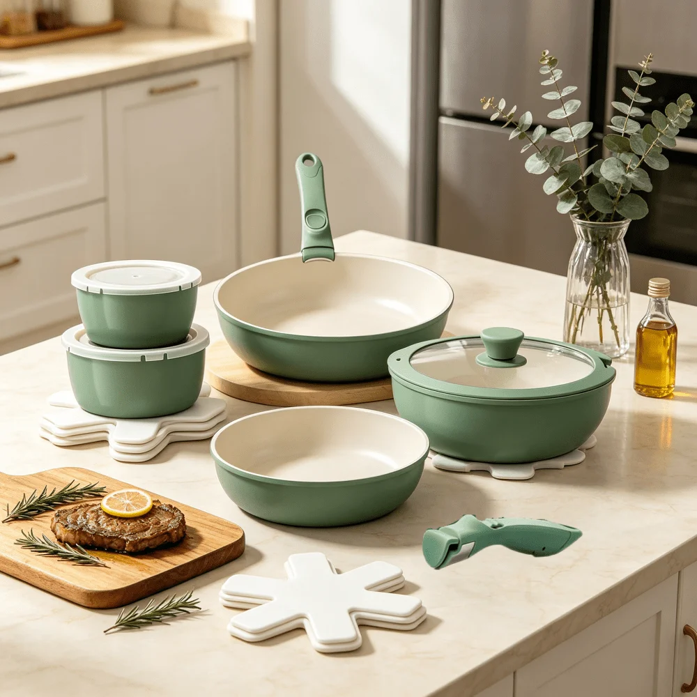 13Pcs Stackable Cookware Set With Detachable Handles, Non-Stick Stainless Steel Pots And Pans, Space-Saving, 304 Stainless Steel