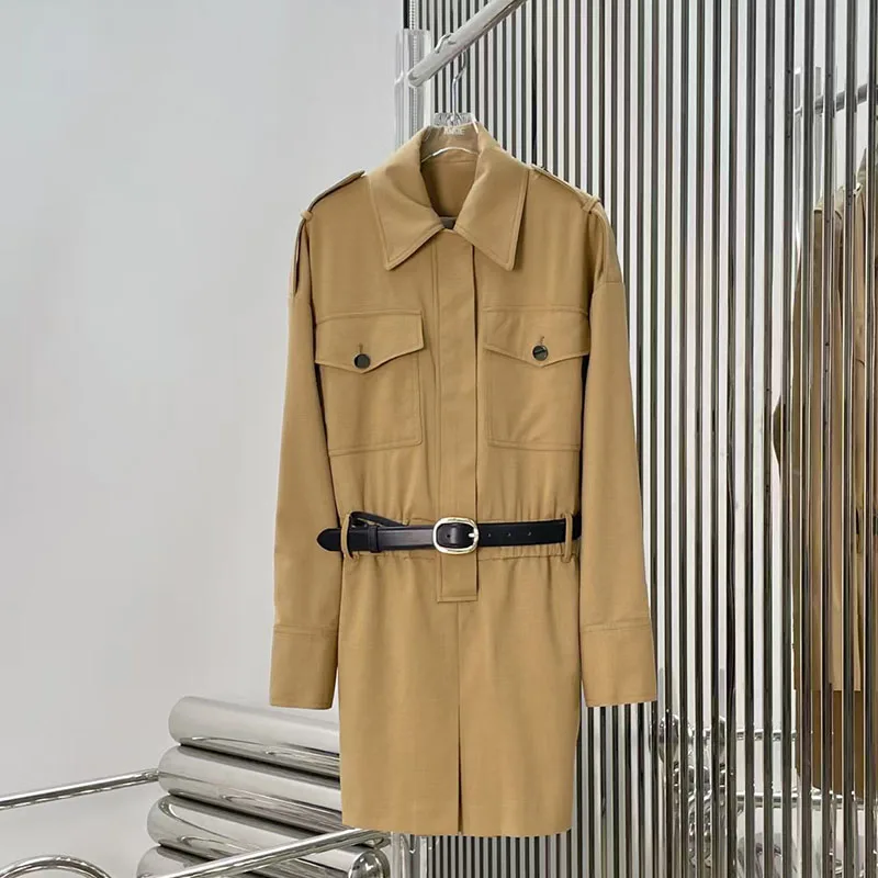 Women's tie-front jumpsuit, long-sleeve collared waist-cinched jacket with shorts, high-quality top, 2026 collection, new style,
