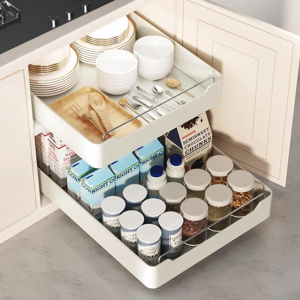 

Pull Out Cabinet Organizer Fixed With Adhesive Nano Film, Heavy Duty Slide Out Pantry Shelves, Sliding Drawer Pantry Shelf For