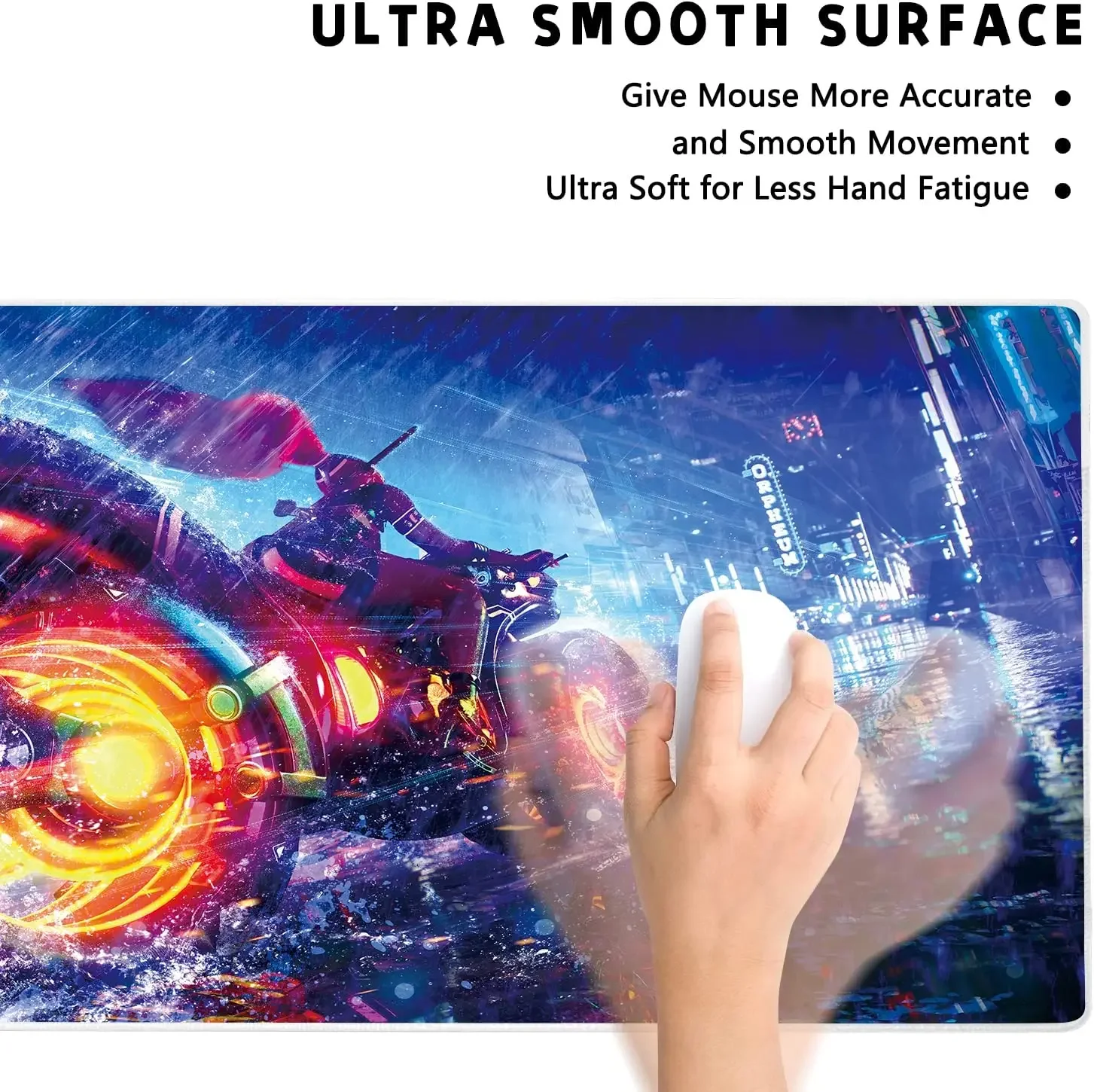 لوحة ماوس ألعاب كبيرة ممتدة لفتاة الدراجة النارية في مدينة الخيال العلمي مقاس XXL لوحة مفاتيح ماوس حصيرة لوحة مكتب 35.4 × 15.7 بوصة