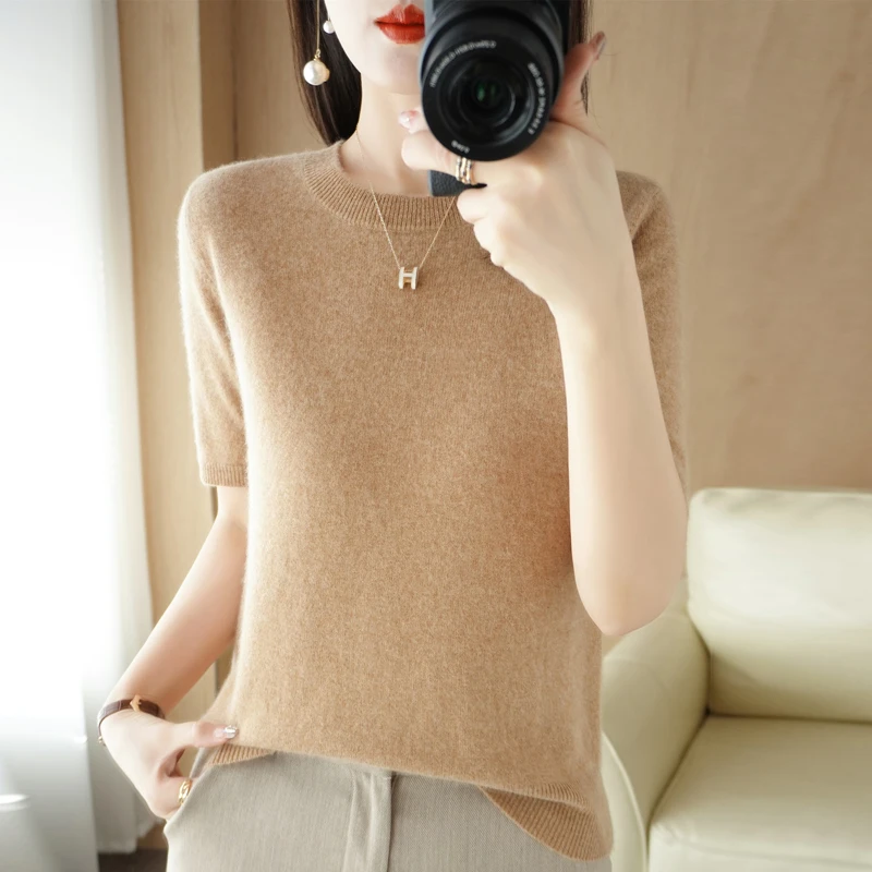 2022 New Knitted Women\'s Sweater Pullover Round Neck Autumn Summer Basic Cashmere Plus Size Slim Fit High Quality SolidColor Top