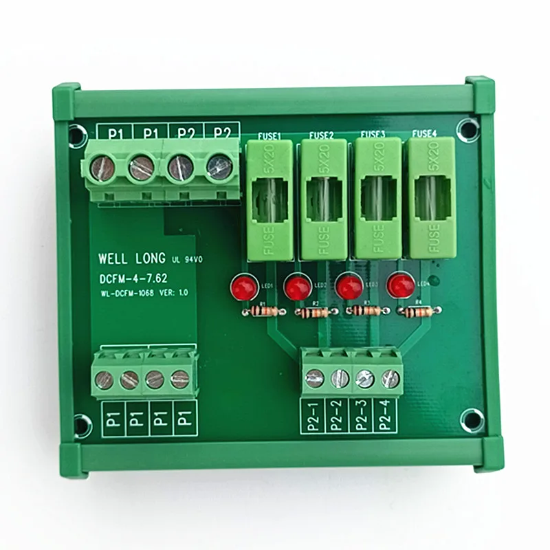 DIN Rail Mount 4 Position Fuse With Indicator Light Power Distribution Module Board, For 100-250VAC Fuse Holders 5x20mm(DxL)