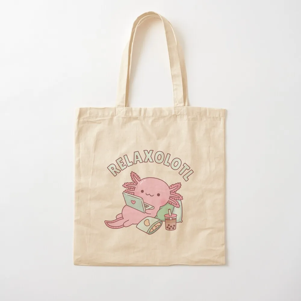 

Cute Relax A Lot Axolotl Funny Pun Tote Bag Beach bag handbag Canvas Tote Bag