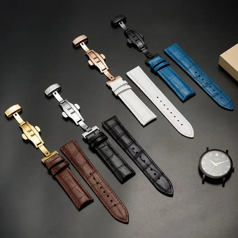 Leather strap, men's and women's genuine leather watch strap, universal butterfly buckle, needle buckle, watch chain accessories