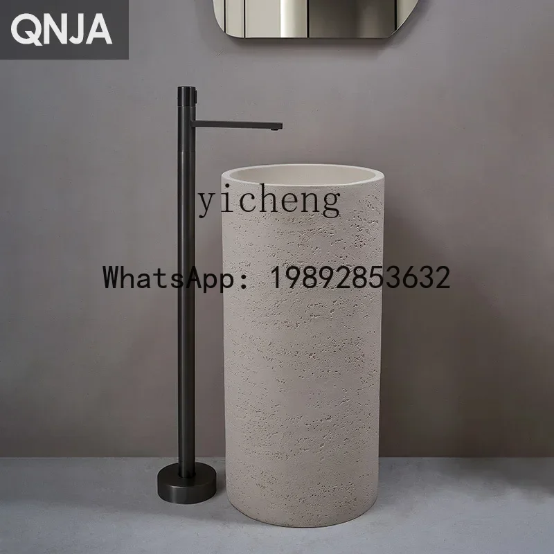 

LYY Floor-Standing Artistic Wash Basin with Column, Travertine Stone Washstand