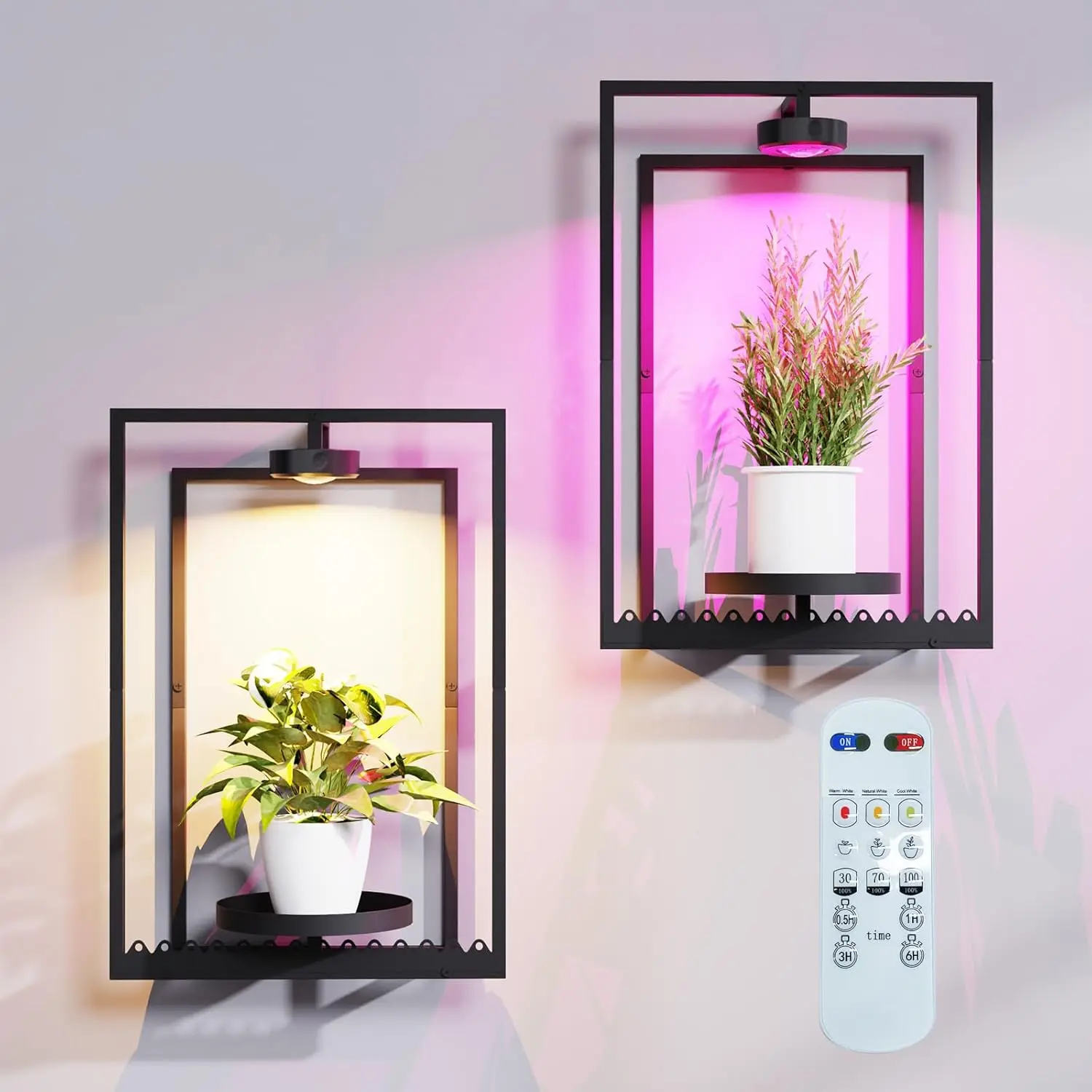 

Wall Plant Holder, Indoor Plants Holders with Remote Grow Lights, Plant Shelves Hanging Planters, Framed Plants Holder for