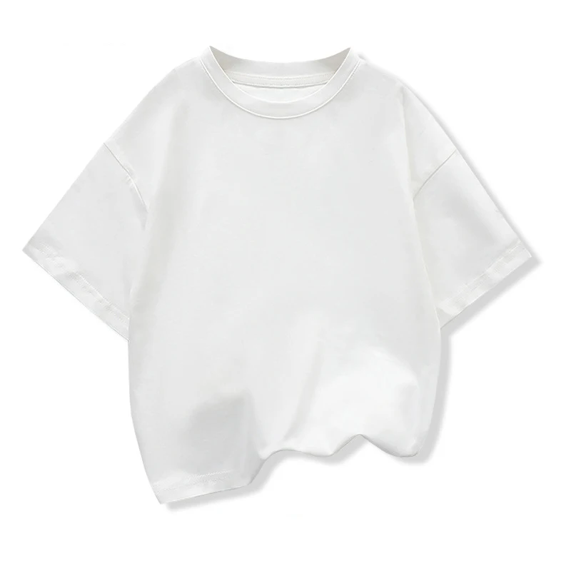 Kids Dropped Shoulder Short-Sleeved T-Shirt Summer New Pure Cotton Round Neck Loose Bottoming Shirt Student Sportswear 2-10Y