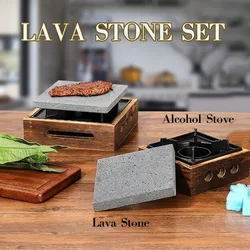 Japanese Lava Cooking Stone with Alcohol Stove Set Steak Hot Stones Indoor Grill Sizzling Hot Steak Stone Cooking Rock Set