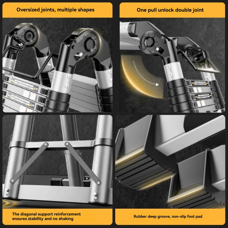 Stainless steel multifunctional telescopic ladder, folding zigzag ladder, straight ladder, high-altitude maintenance step ladder view 2
