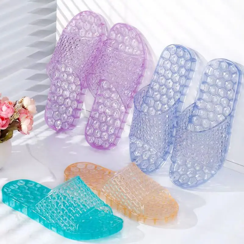 2024 New Women\'s Summer Transparent Crystal One Word Flat Sole Slipper Soft Sole Non Slip Home Slipper Bathroom Slipper