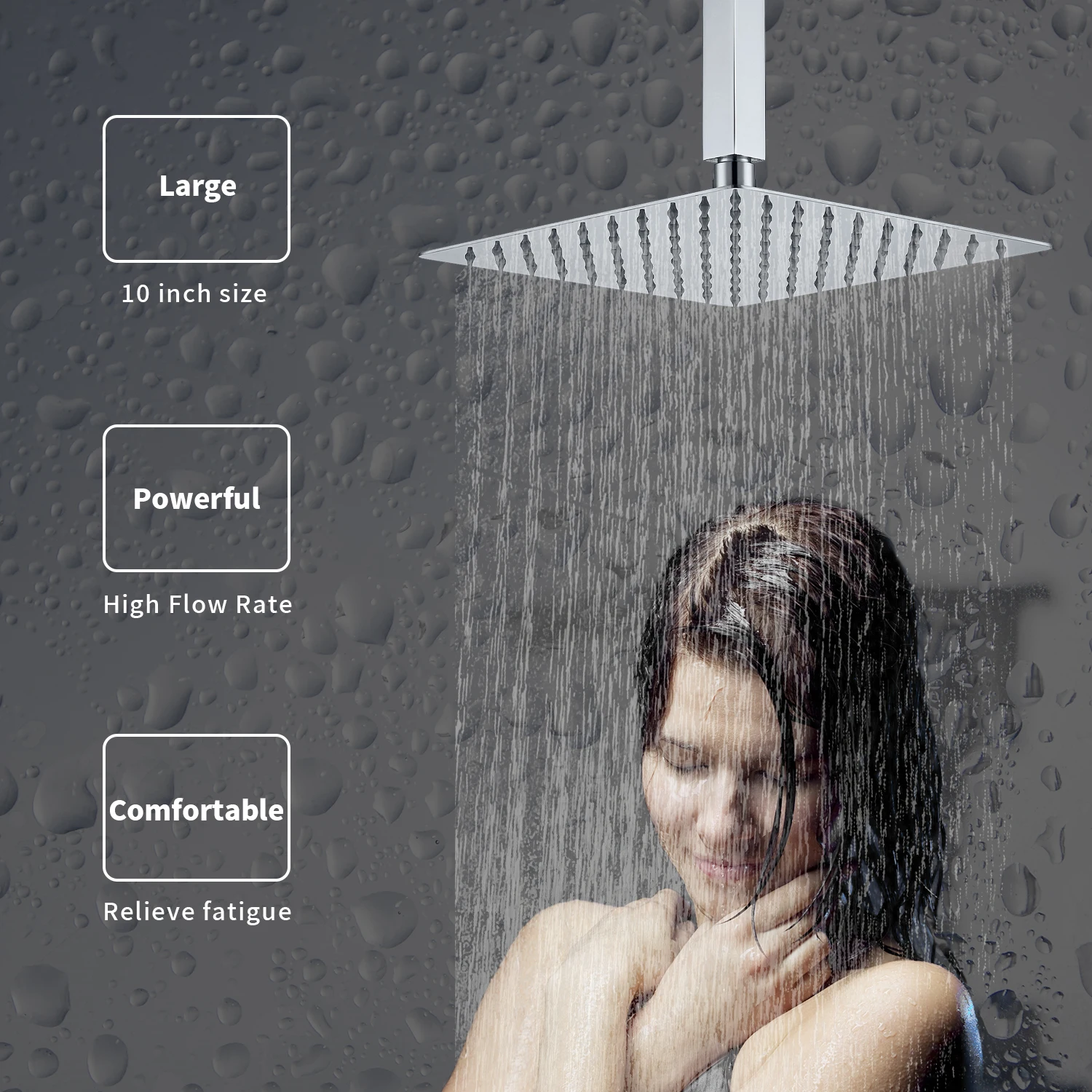 Wall Mount Chrome Rain Shower head High Flow Stainless Steel Square Rainfall ShowerHead,Waterfall Bath Shower Body Covering