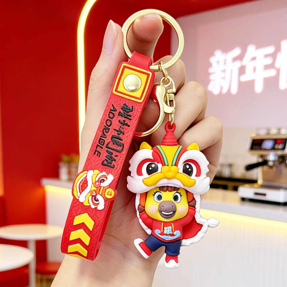 Breloczek do kluczy w stylu China-Chic z motywem rozbudzonego lwa, ozdoba do zawieszenia na torbie, lalka na Rok Konia, 2026