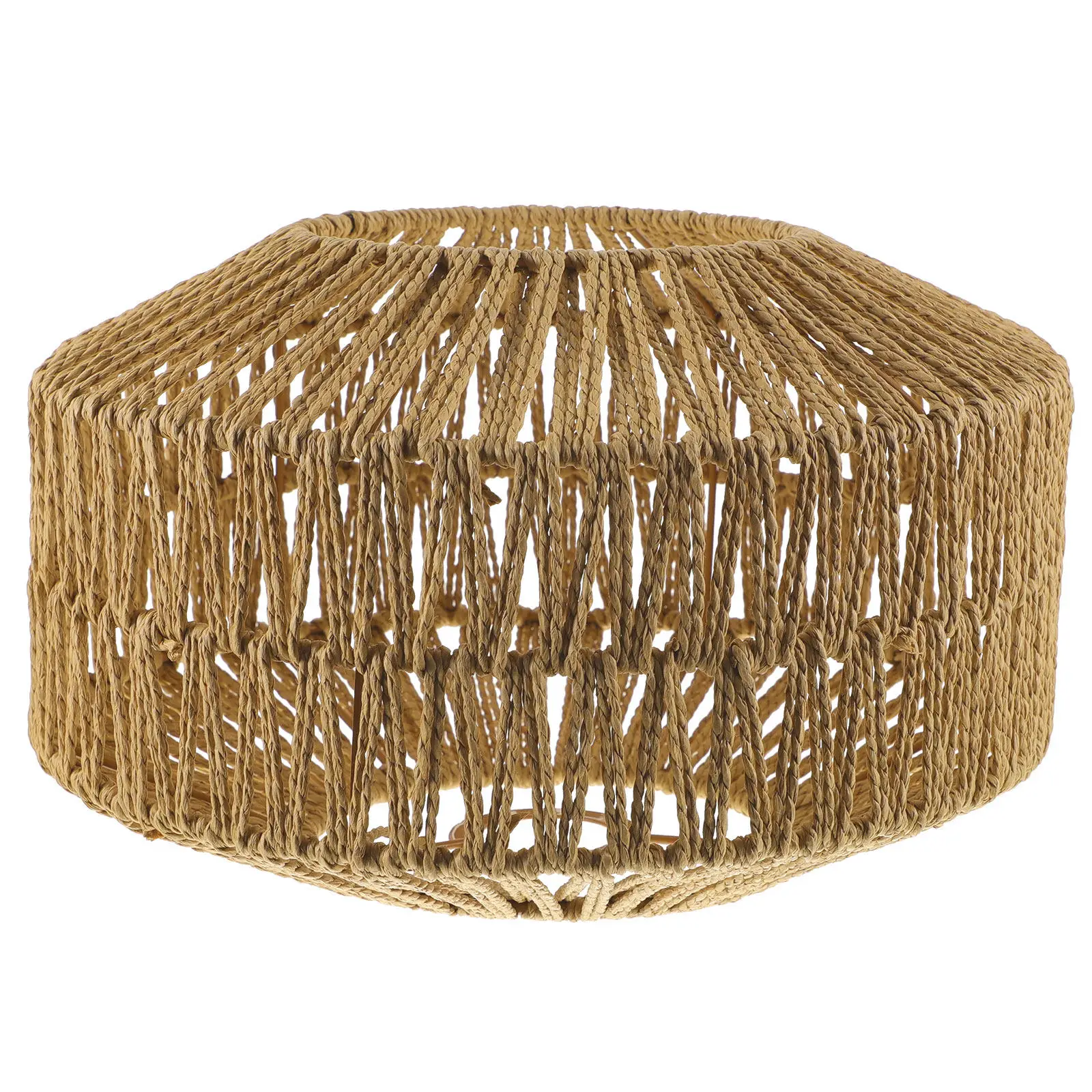 Retro Paper Woven Lampshade for Ceiling Lamp Rustic Barrel Design Indoor Light Cover Easy to Install Warm Artistic Home Decor