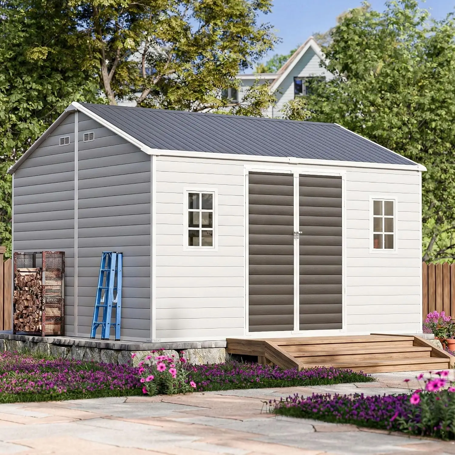 Large Resin Outdoor Storage Shed with Floor 10x12 FT, Customized