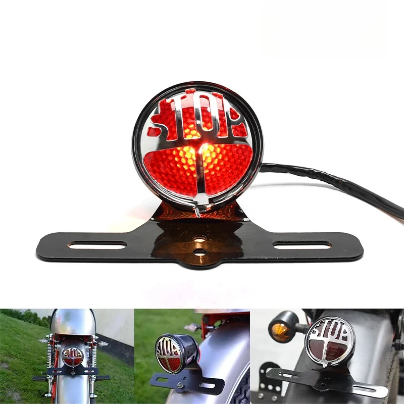 For Harley Cruise Motorcycle 12V Retro Metal Rear Tail Light Brake Warning Light License Plate Light