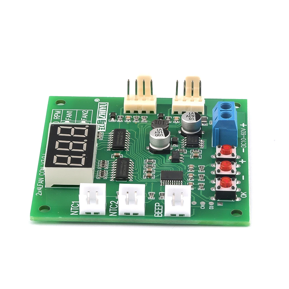 DC10~60V Fan Motor Controller PWM Dual Way TEMP Control Module High Precision Sensor Automatic TEMP Control With Stop Alarm