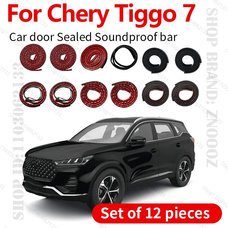 

For 2020-2025 Chery Tiggo 7 Car Door Strip Rubber Double Layer Sealing Protector Soundproof Strip Dustproof Seal Strip 12PCS Set
