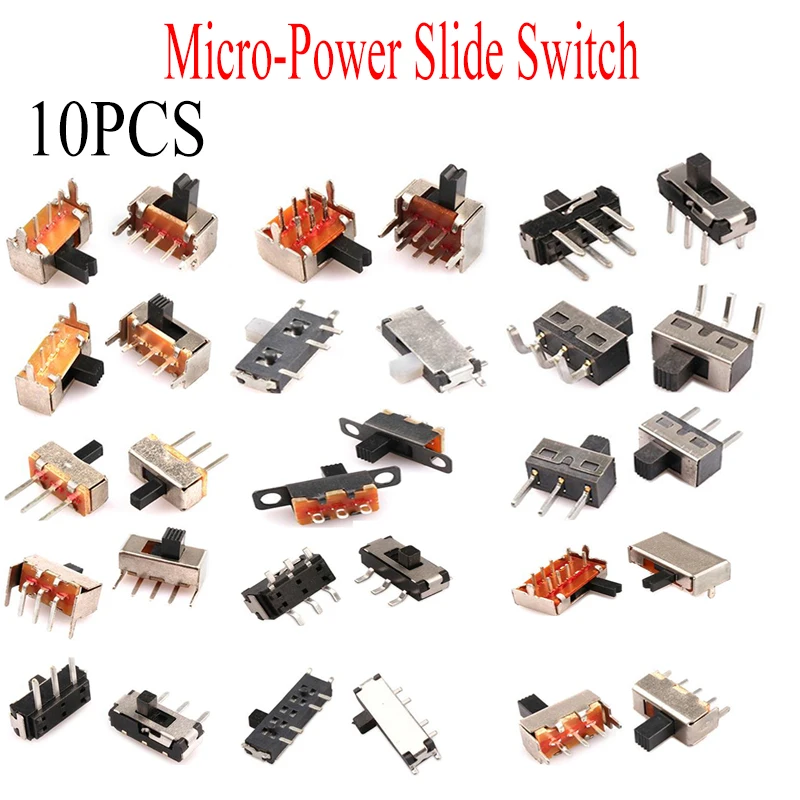 10PCS Toggle Switch Single and Double-Row Slide Switch Micro-power  Direct-inserted Horizontal Sliding Second Gear Third/Second