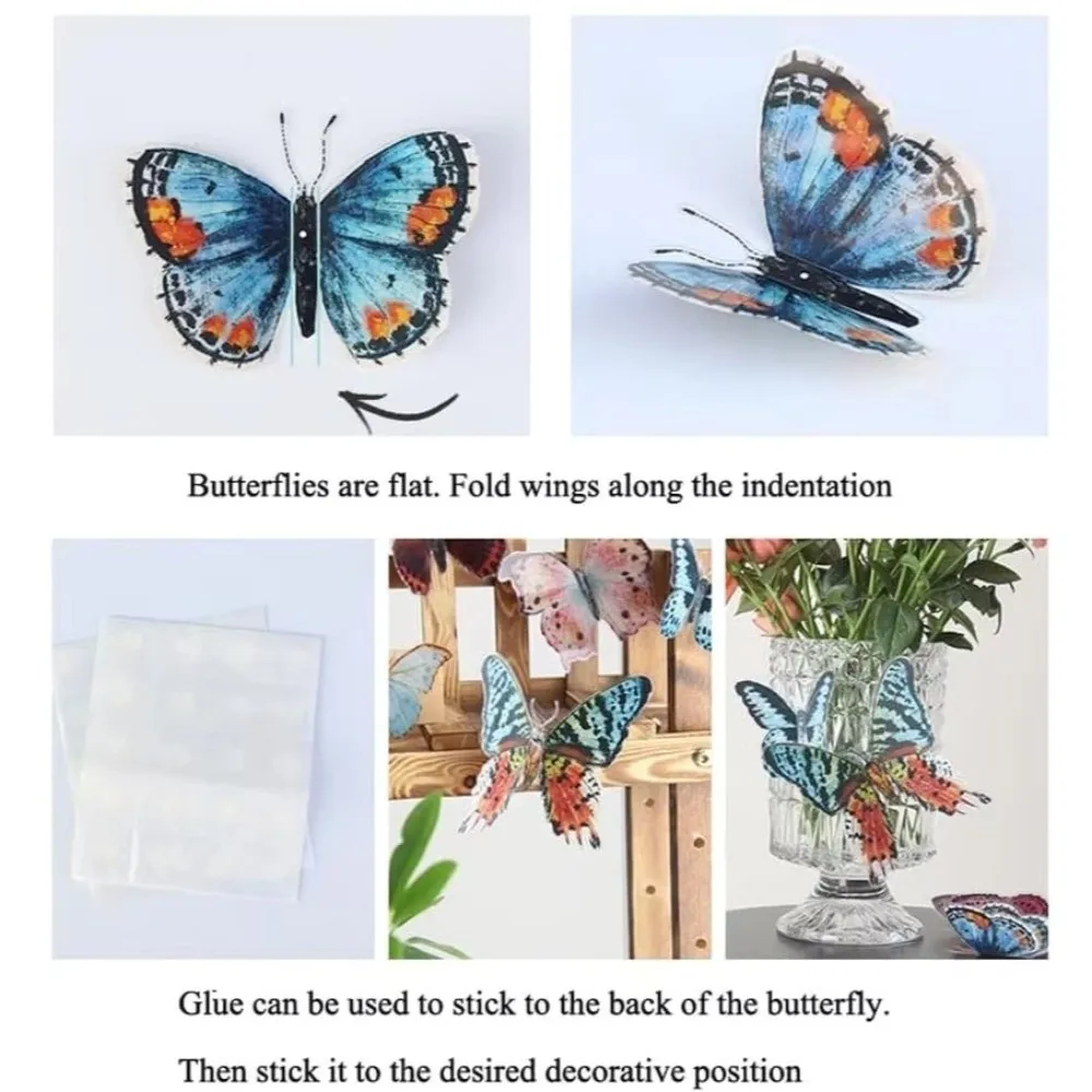 36Pcs New Watercolor Wings Lifelike Butterfly Decorations 3D Self-adhesive Wall Stickers PVC Photo Booth Props Home Decoration