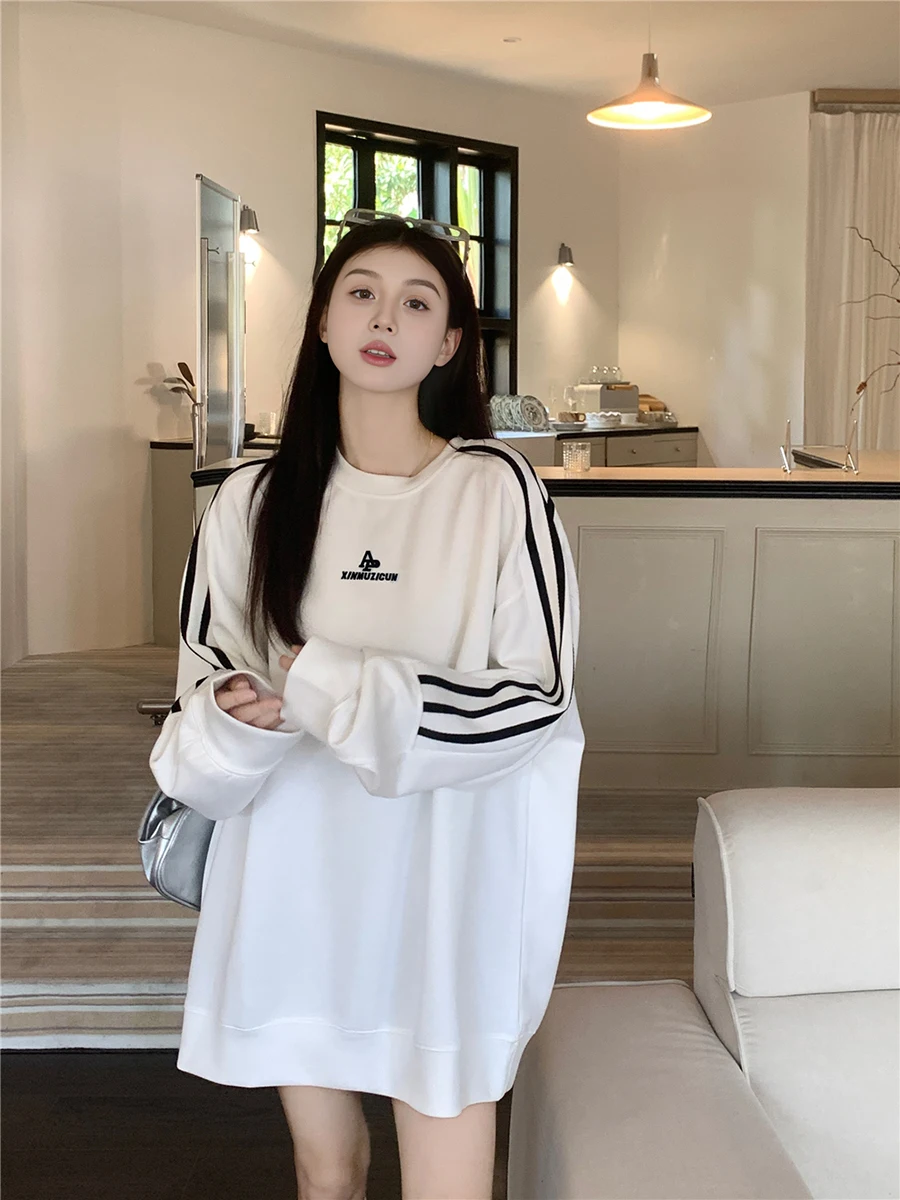 Black Womens Clothing Vintage Street Sweatshirt Hooded Harajuku Y2K Pullover Long Sleeves Warm Oversize Baggy Ladies Tops