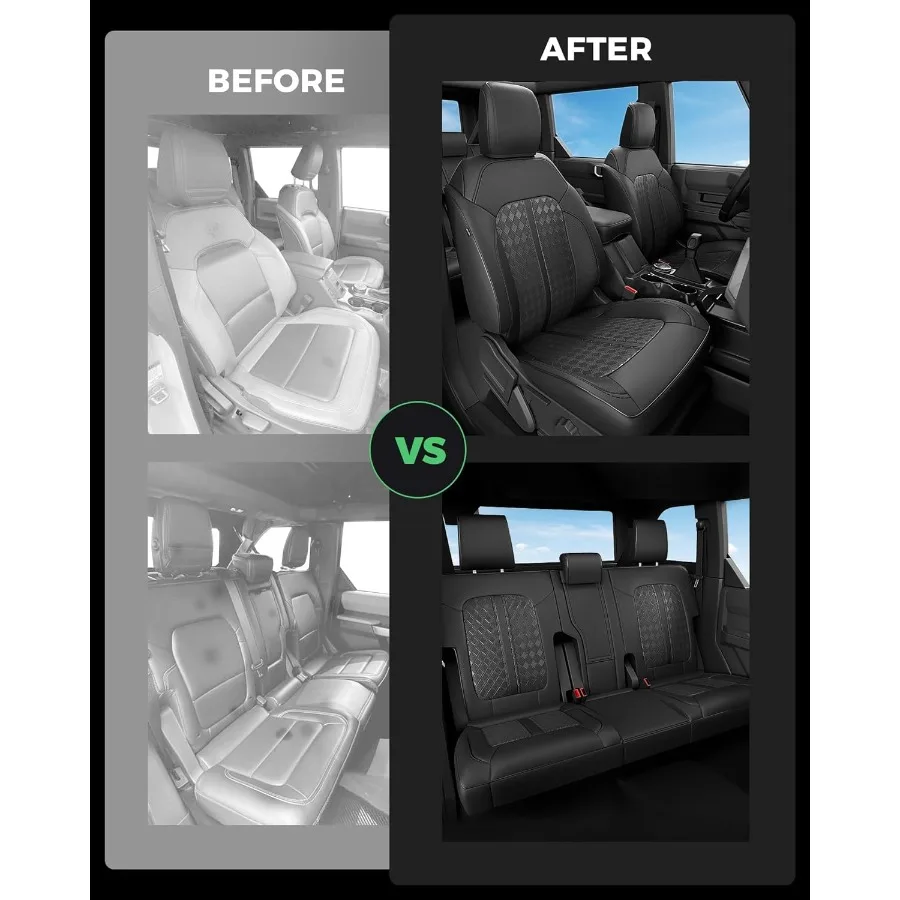 ل برونكو مقعد يغطي 4 باب 2021 2022 2023 2024 2025 2026 مخصص صالح الجلود غطاء مقعد السيارة مجموعة كاملة فاخرة مقاوم للماء SUV I #6