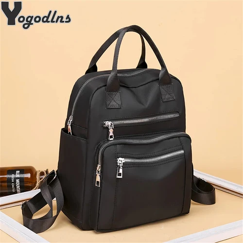 Mochila de viaje informal para mujer, bolsos de hombro Oxford impermeables, bolso de mano de gran capacidad, mochila negra, paquete escolar