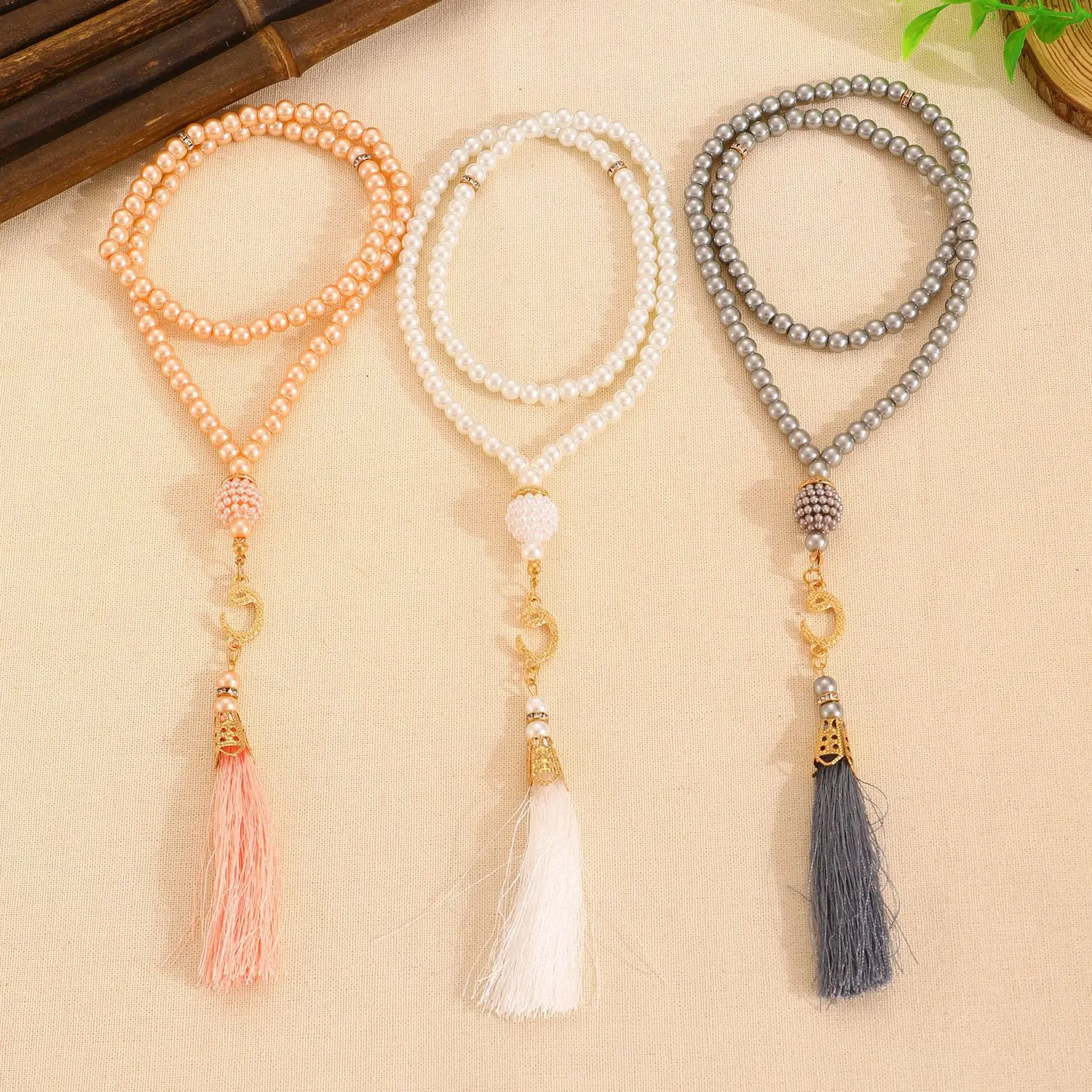 Middle Eastern Bead Hand Held Prayer Jewelry Necklace For Women And Men Imitation Pearl String Bead Chain Necklaces 2024 Trendy