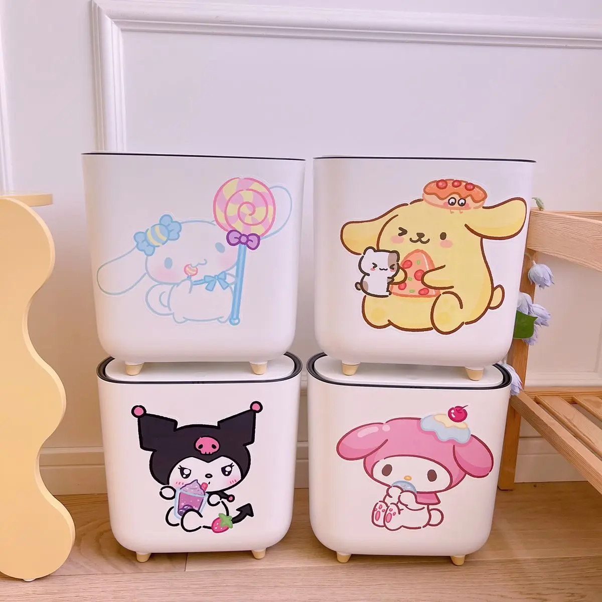 

Sanrio Kawaii Cinnamoroll Высококачественный мусорный бак My Melody Kuromi Аниме Мультфильм Спальня Гостиная Ванная комната Бытовой мусорный бак