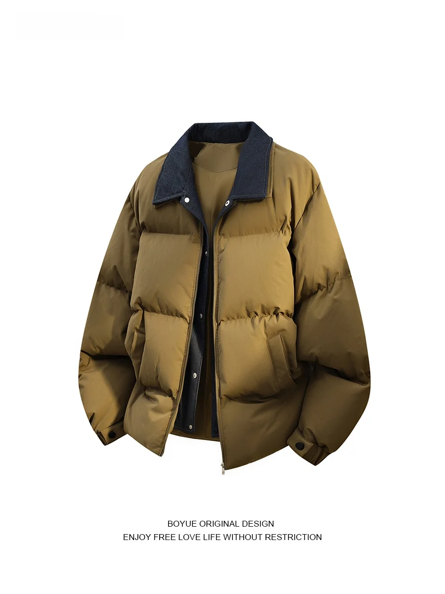 

Boyue джинсовая лоскутная джинсовая куртка с воротником в американском стиле ретро, теплая повседневная простая рабочая одежда, верхняя одежда для мужчин и женщин