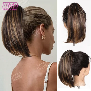 WTB Synthetische kurze gerade Pferdeschwanz-Verlängerung Klaue Clip in Haarverlängerungen Natürlicher Pferdeschwanz Kunsthaar Haarteil für Frauen