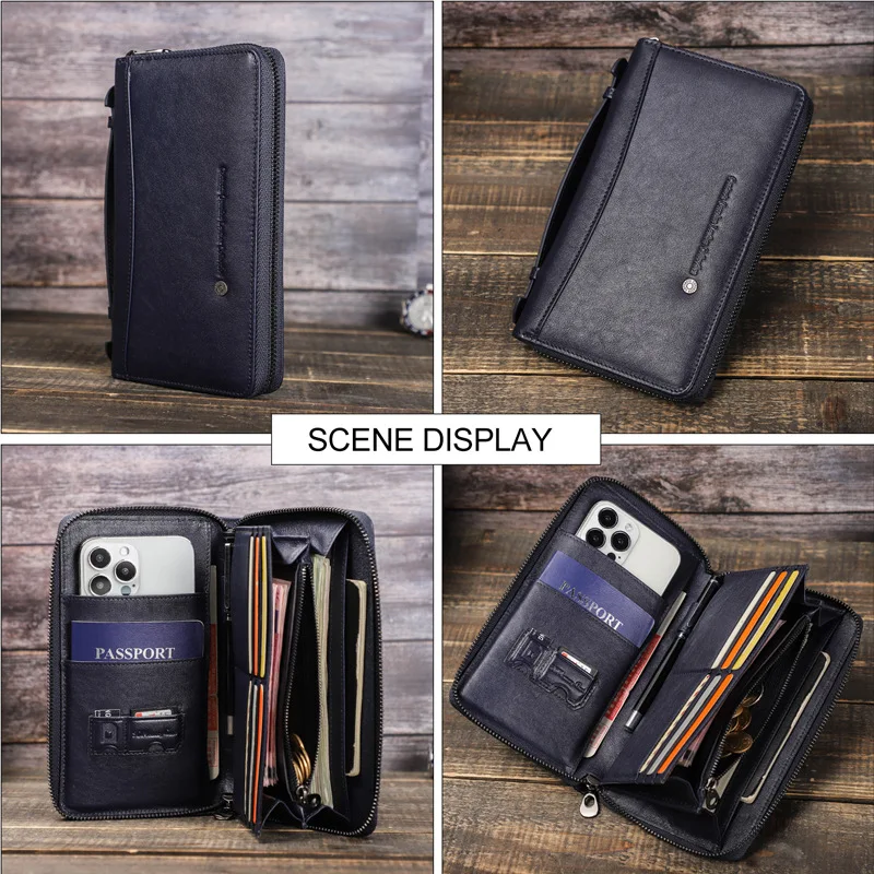 HTS-M1246 Long Top Layer Cowhide Men's Wallet with Multifunctional Large Capacity Zipper and Genuine Leather Business Handbag